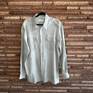 Ross Graison Mens Light Gray Military Epaulets Long Sleeve Casual Shirt